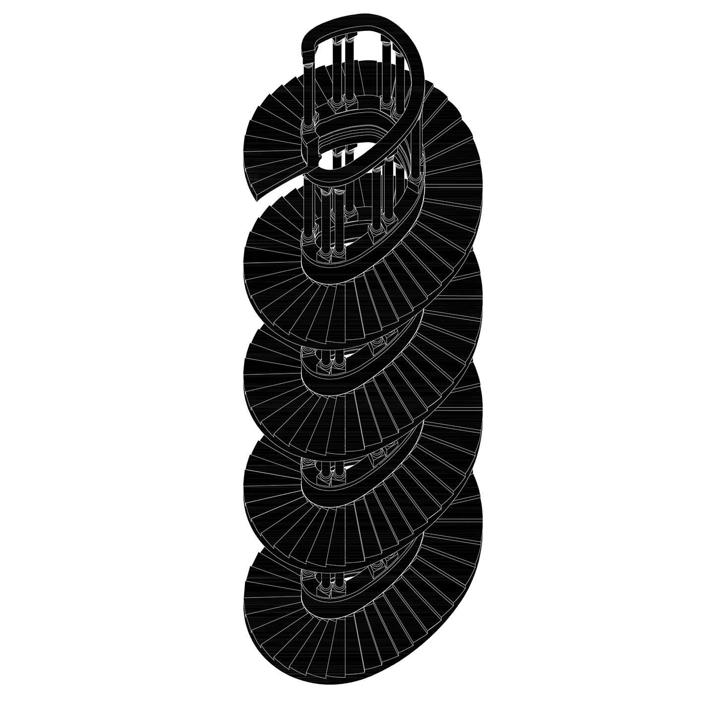 Maqueta 3D de escaleras en blanco y negro