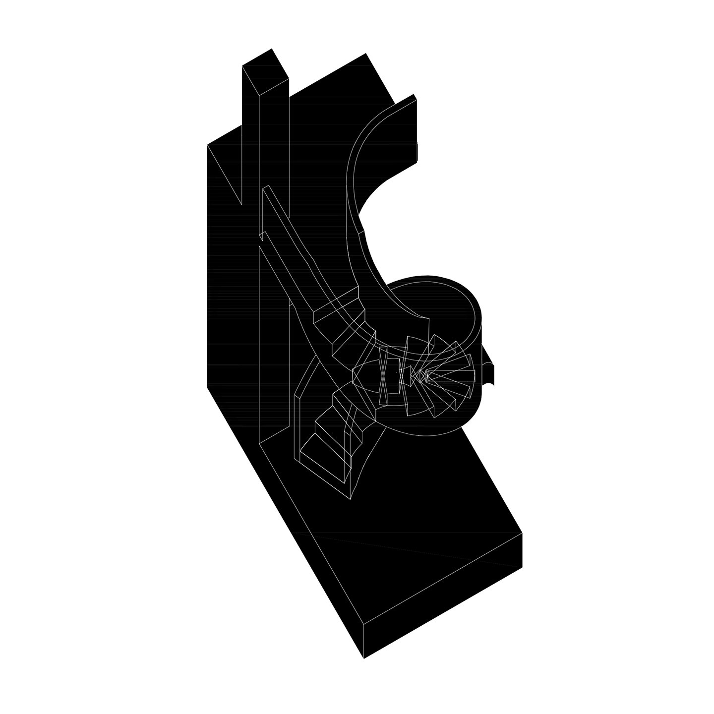 Maqueta 3D de escaleras en blanco y negro