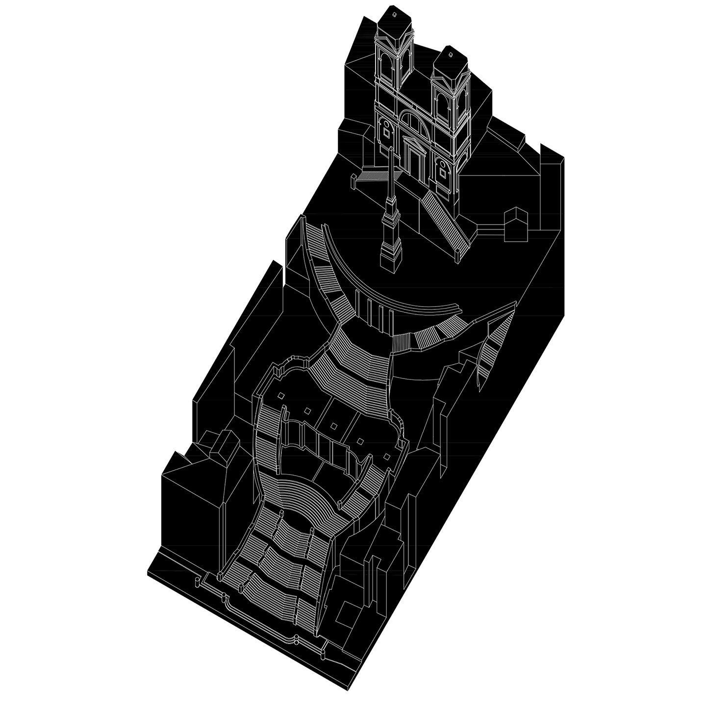 Maqueta 3D de escaleras en blanco y negro